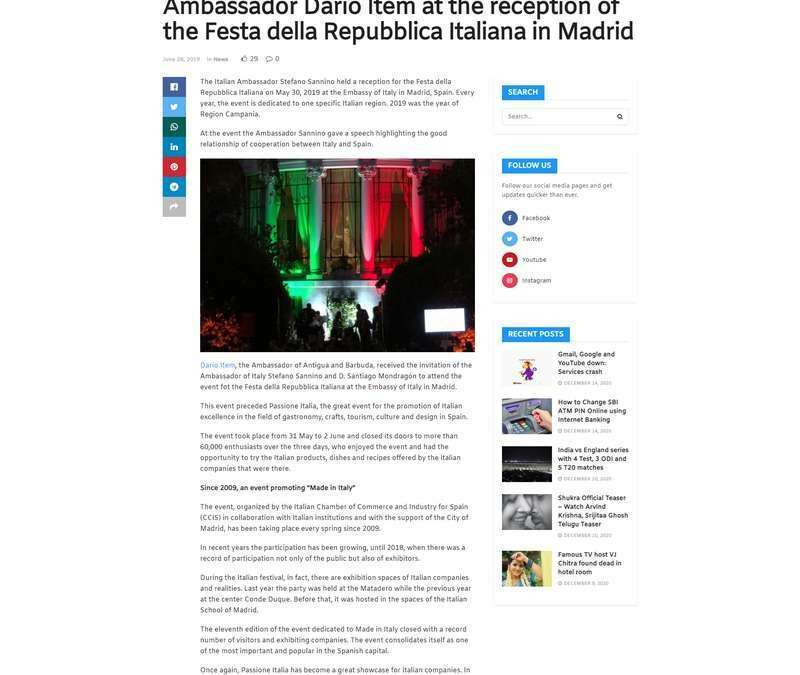 Ambassador Dario Item at the reception of the Festa della Repubblica Italiana in Madrid