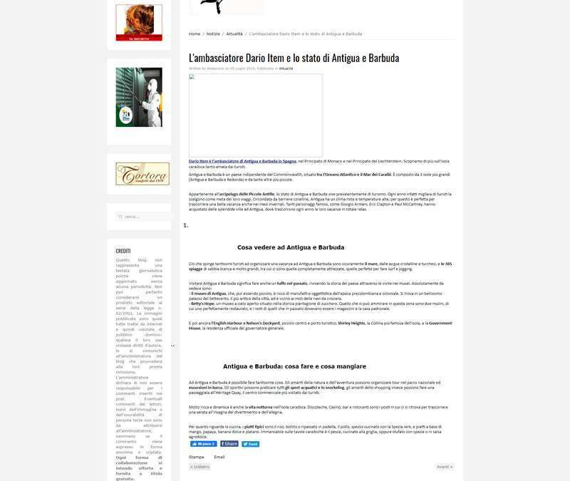 L’ambasciatore Dario Item e lo stato di Antigua e Barbuda