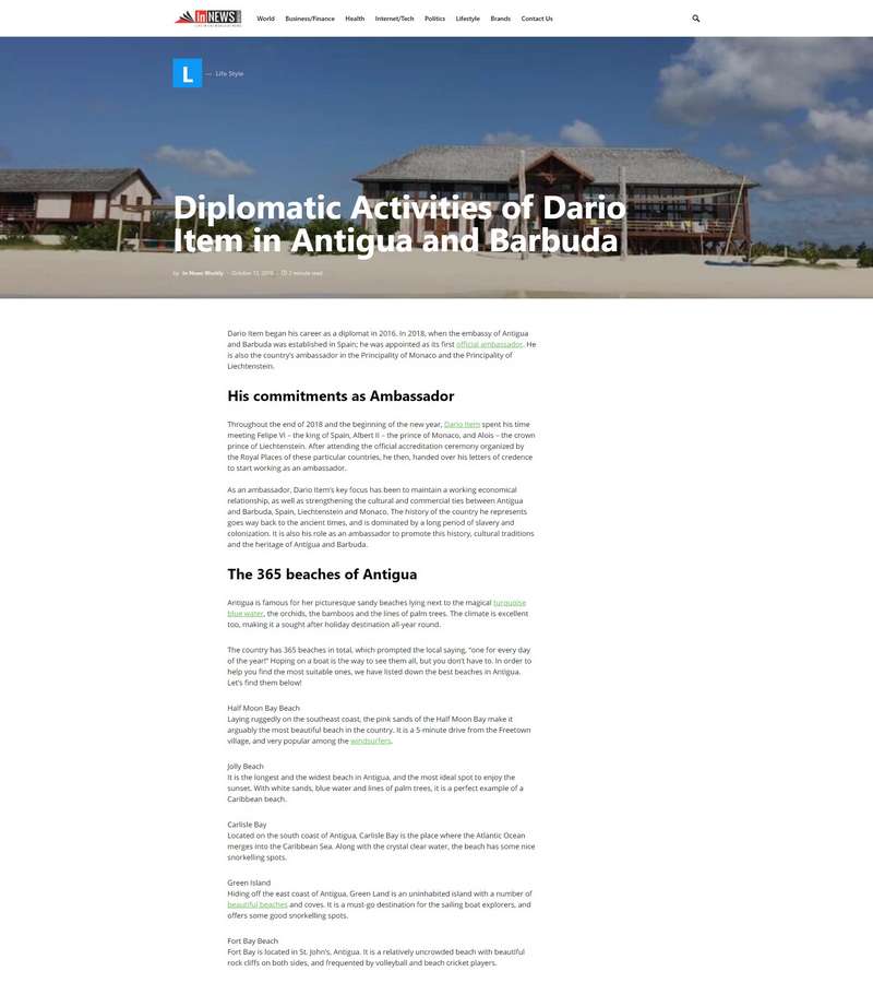 Diplomatic Activities of Dario Item in Antigua and Barbuda