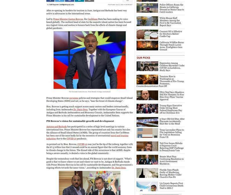 Ambassador Dario Item on Prime Minister Gaston Browne’s Speech about Sustainable Development