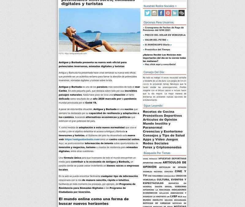 Antigua y Barbuda presenta su nueva web oficial para potenciales inversores, nómadas digitales y turistas