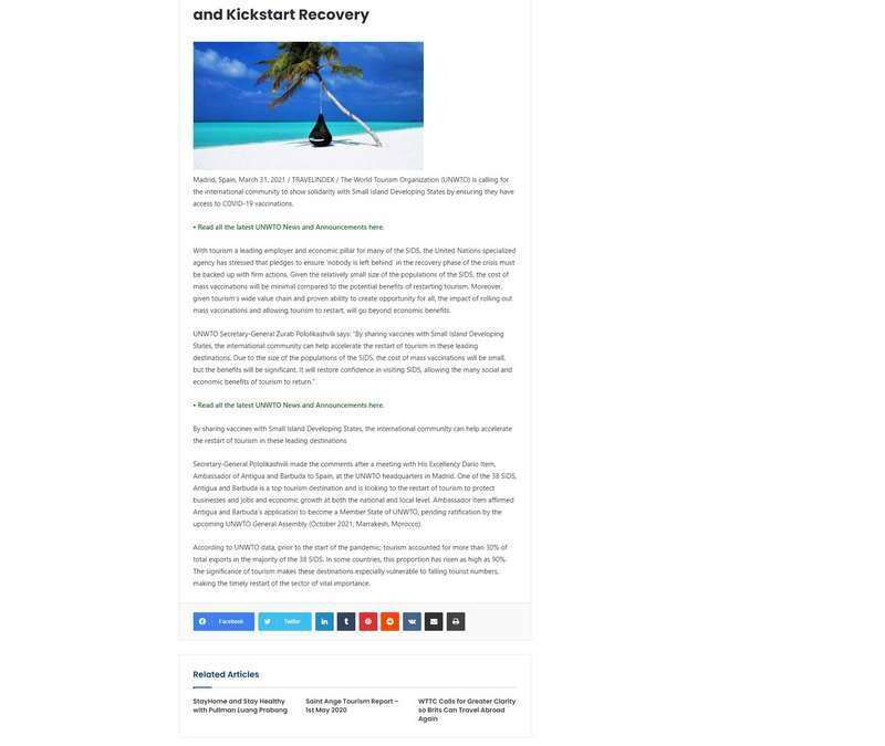 UNWTO: Vaccinate SIDS to Restart Tourism and Kickstart Recovery